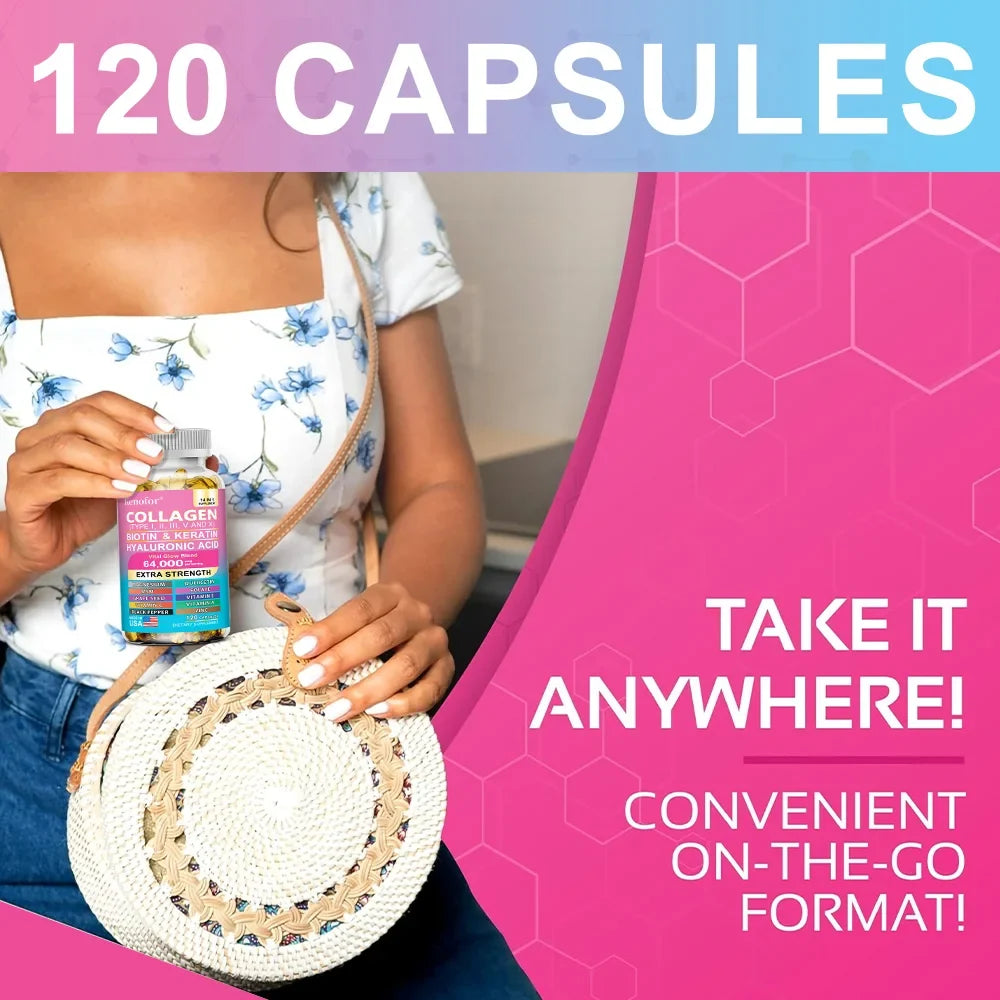 14 IN 1 Collagen Capsules - Biotin &amp; Keratin Skin Care Product Booster Anti Aging Whitening Skin Nail and Hair Care Supplement