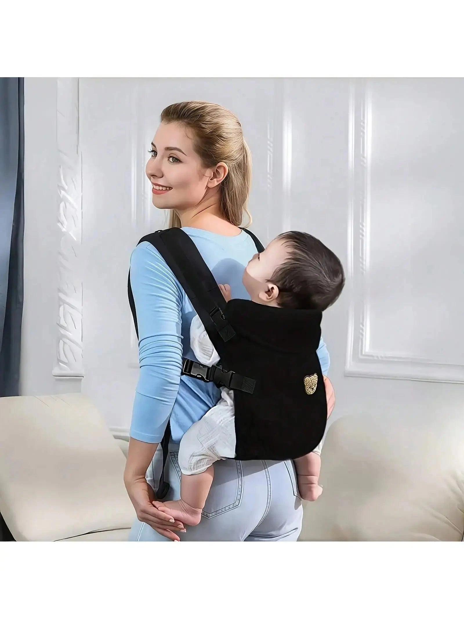 Ergonomic SHOPEZRA L.L.C. 1-piece multifunctional baby carrier with adjustable straps and comfortable design for baby travel.
