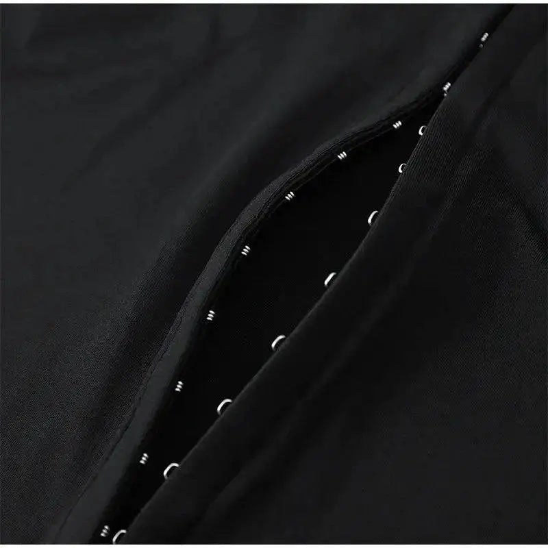 Y2k Black Hollow Out Slit Dress Women Solid Short Sleeve High Neck Slim Fit Maxi Dresses Lady Fashion Evening Party Club Robe by Dropshipman