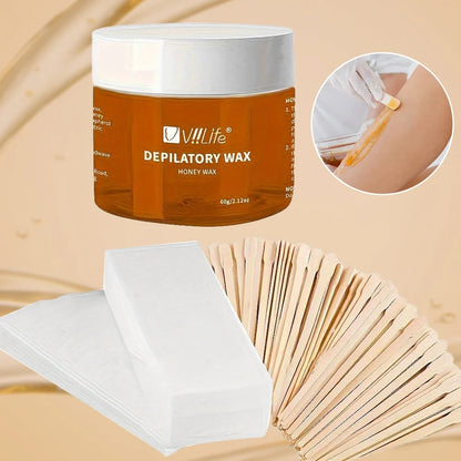 Viilife Depilatory Wax Hair Removal Sugaring Cold Sugar 60g Kit Natural Painless For Arm Leg Facial Underarm