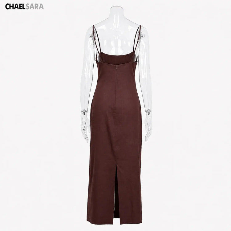High Quality 2026 Summer New Women Fashion Linen Strap Midi Holiday Dress Casual Solid Zipper Slim Elegance Party Dresses Ladies SHOPEZRA L.L.C.