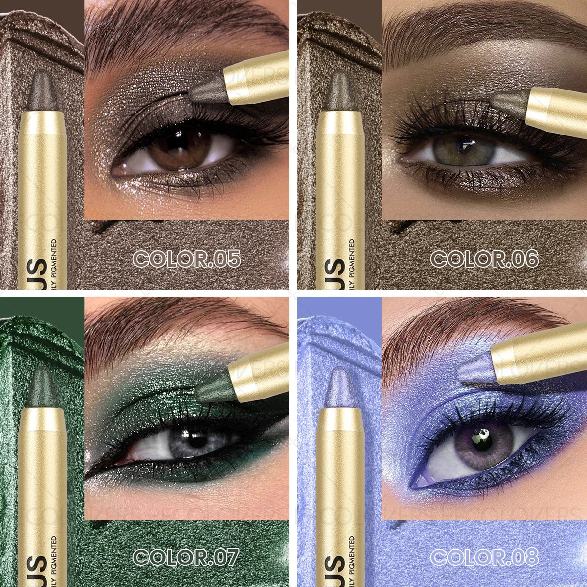 Smudge-Proof &amp; Waterproof Eyeshadow Stick,Dual-Ended Eye with Shadow Stick,Sponge Brush,Glitter &amp; Matte Finishes