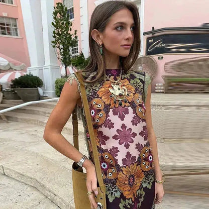 Fashion Tassel Patchwork Floral Printed Dresses Elegant Sleeveless Female Irregular Dresses 2026 Summer Lady Beach Party Robes by Dropshipman