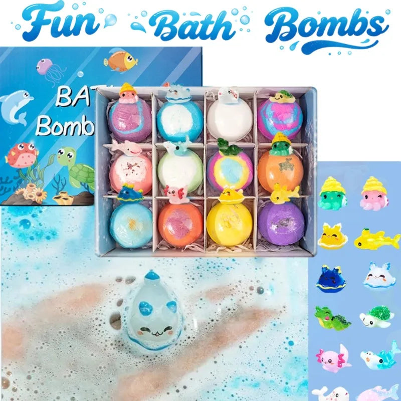 New 12PCS Ocean Toy Bath Salt Bombs, Bubble Bath Balls for Adults &amp; Kids, Fun Educational Bath Toys Party Favor Set