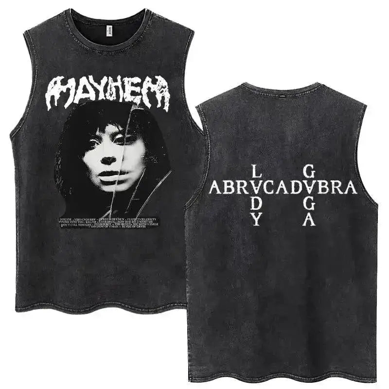 Lady Gaga The Mayhem Ball Tour 2025 Washed Tank Tops Fashion Men Women Vintage Y2K Sleeveless T Shirt 100% Cotton Oversized Tees by Dropshipman