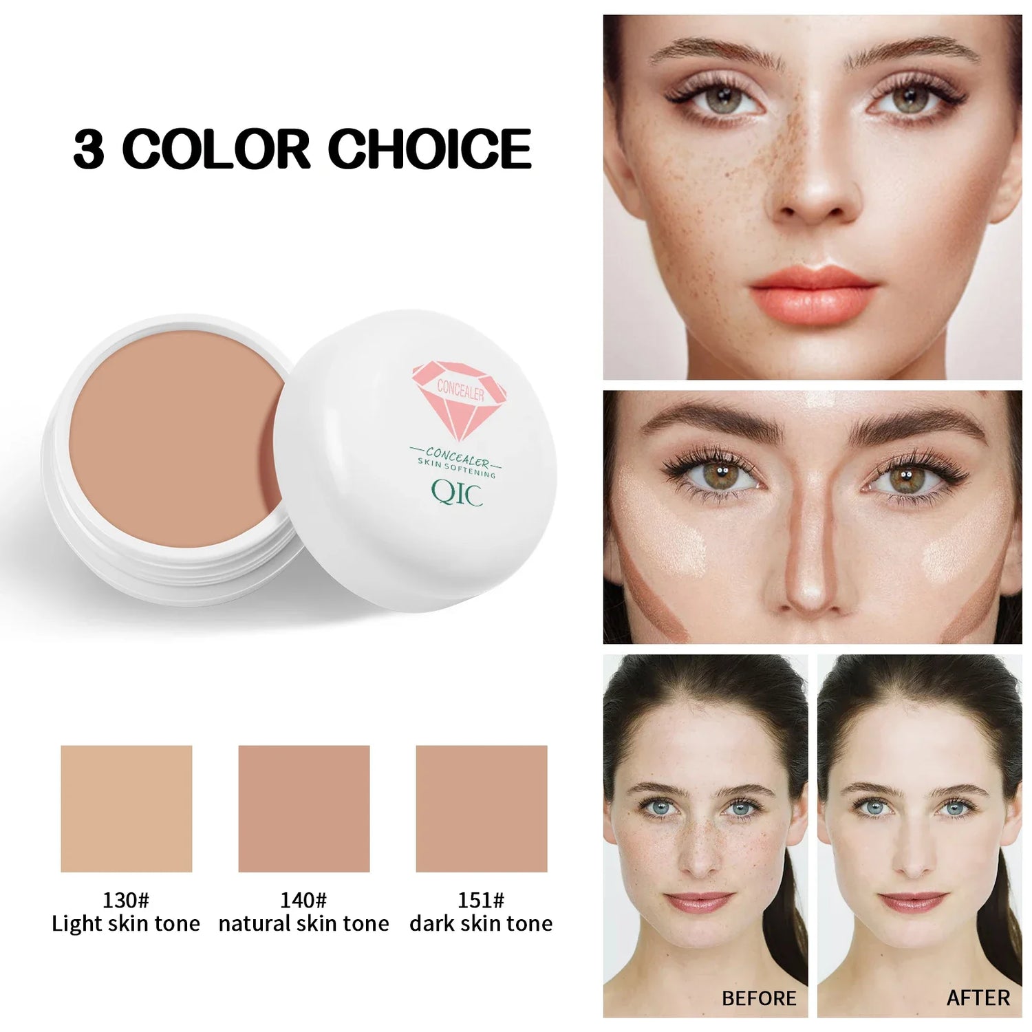 QIC Waterproof &amp; Sweatproof Concealer Cream - Tattoo coverage, Long-Lasting Foundation, Natural,Full coverage, All Skin Types