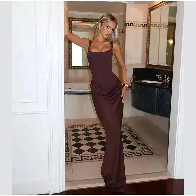 2026 New Sexy Women Square-neck Halter Mini Dress Pleated Sleeveless Backless High Waist Bodycon Dresses Summer Lady Party Robes by Dropshipman