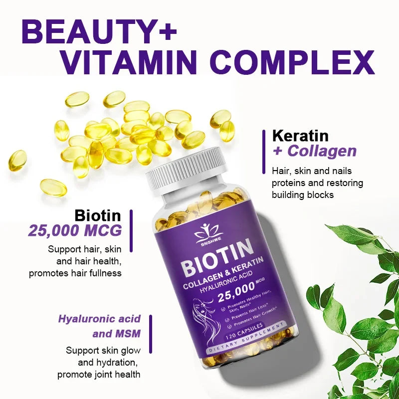 Free Sipping Biotin &amp; Collagen Supplement Nails,Shiny Hair,  Skin,Vegetarian Capsules Beauty Health