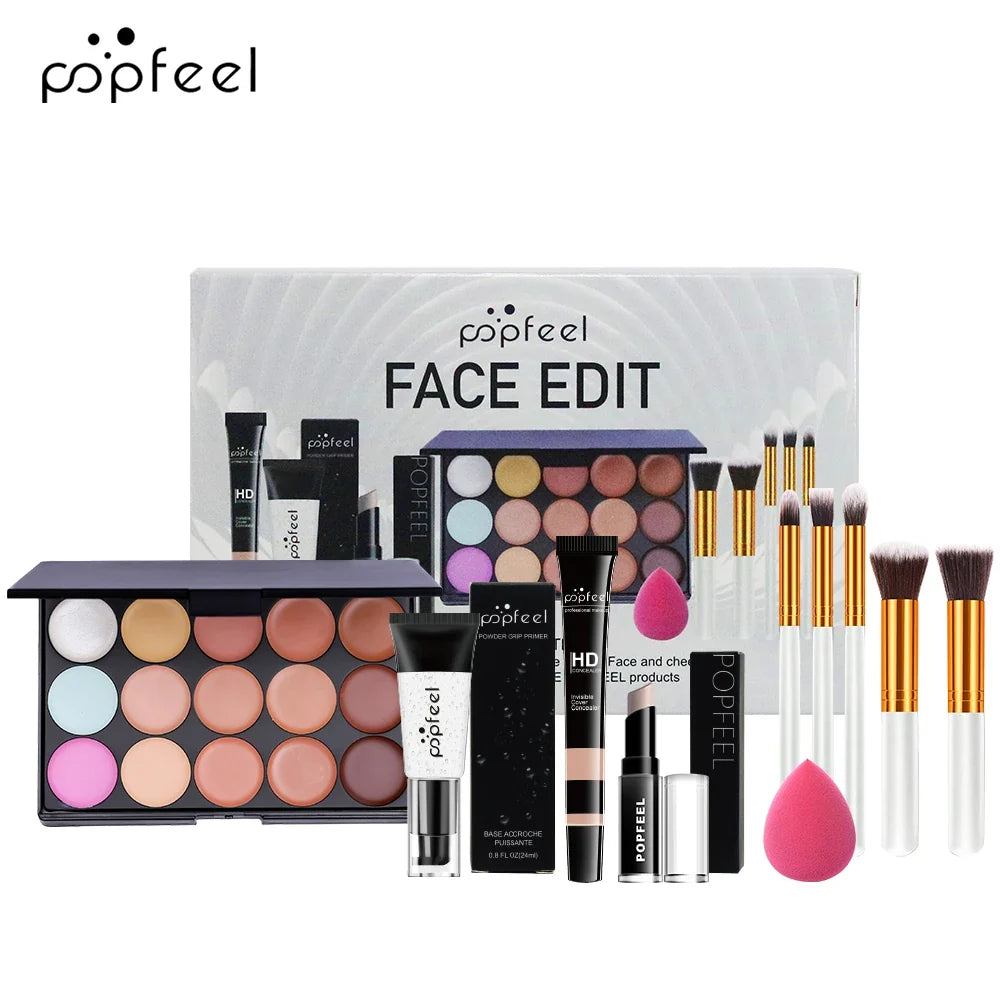 POPFEEL 10-Piece Face Makeup Set - Beginner-Friendly Foundation, Concealer &amp; Brush Combo - Complete Face Makeup Kit for Flawless