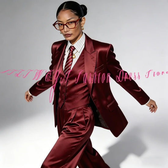 Damen Satin Anzug 3-teilige Sets für Hochzeit Business Casual Arbeit Büro Alltag Blazer Set Jacke Weste Hose Maßanfertigung