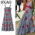 HXAO Embroidery Plaid Long Dresses Women Sleeveless Slip Midi Dress Woman Pleated Backless Beach Dress Vintage Summer Dress by Dropshipman