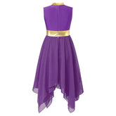 Teen Girls Modern Lyrical Ballroom Dance Performance Costume Sleeveless Asymmetrical Hem Dress Church Choir Worship Robe Gown SHOPEZRA L.L.C.