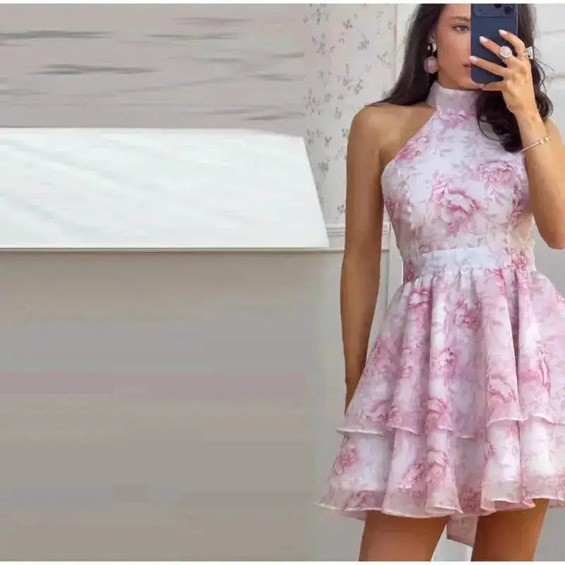 Sexy Print Mini Dress Women Shoulder Pad V Neck Long Sleeves High Waist Waistband Vestidos Female 2026 Summer New Chic Dresses by Dropshipman