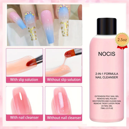 2in 1 Gel Cleanser for Nails &amp; Polish Remover, Professional Slip Solution for Poly Gel Nails for &amp; LED Gel, Anti-Stick Formula,