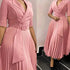 Elegant Office Ladies Dresses 2024 Autumn Fall Notched Collar Half Sleeve Belt Waisted Mid Calf Female Birthday Party Dress Midi SHOPEZRA L.L.C.