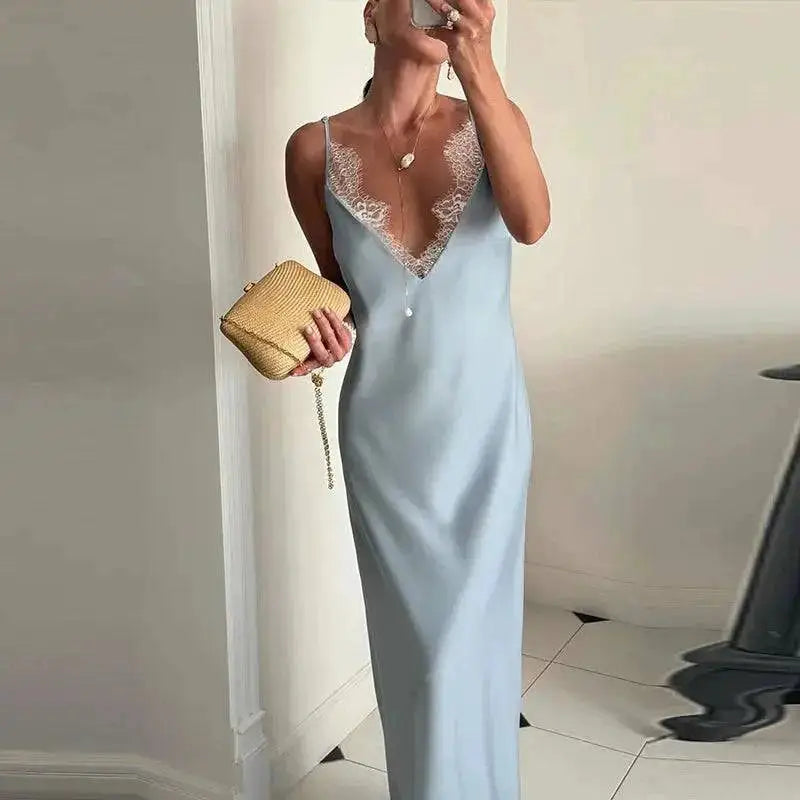 Elegant Lace Satin Spliced Women&
