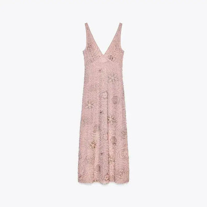 Bead Embroidery Sequin Ruffle Women Dress Sleeveless Backless Strap Sexy Evening Dresses 2025 Summer Party Holiday Street Robe by Dropshipman