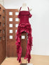 Women Ruffles Draped Dress Three Piece Sets Sexy Halter Neck Folds Ruffled Dress+Lace-up Corset Top+Shorts Suits Party Cocktail SHOPEZRA L.L.C.