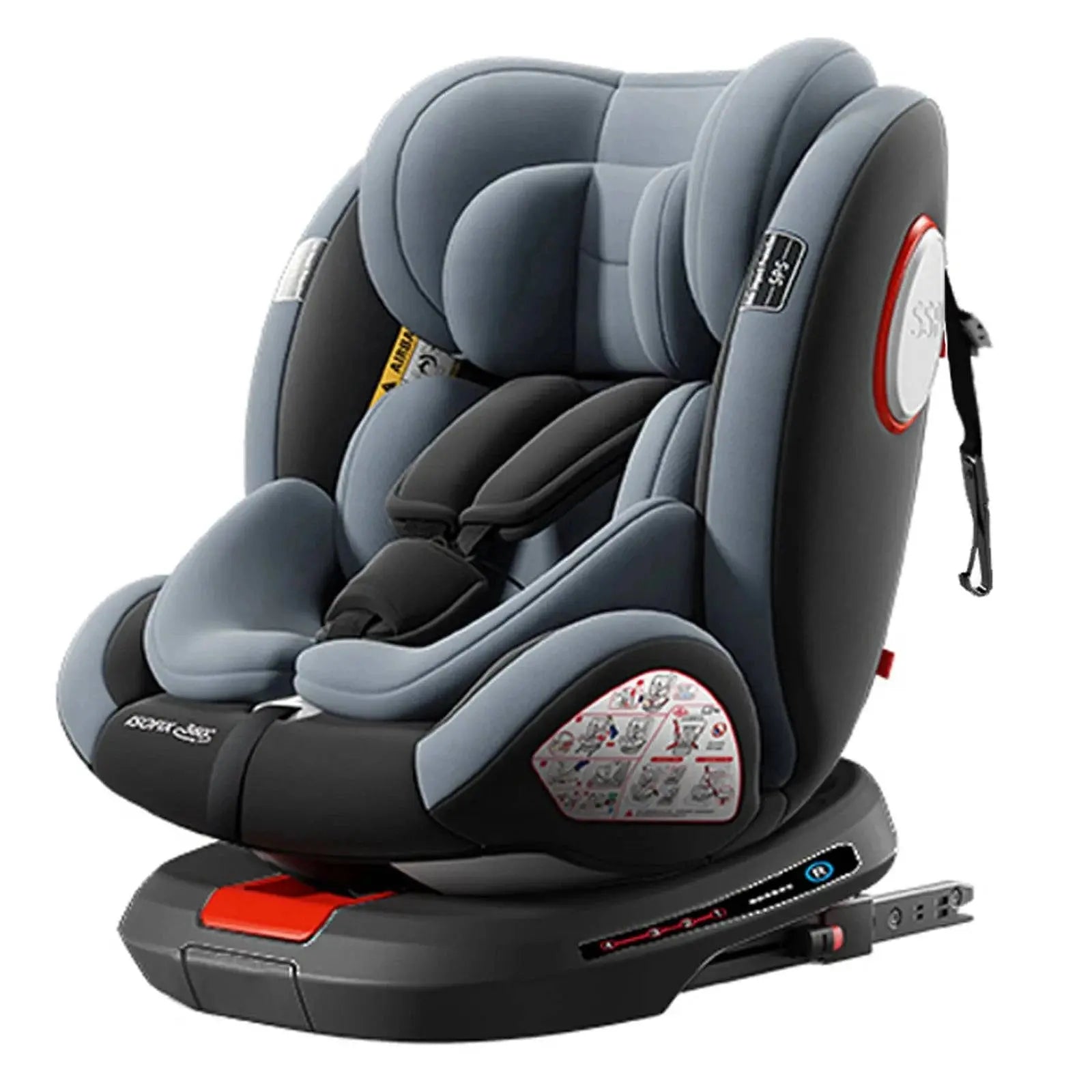SHOPEZRA toddler car seat with 360° swivel, ISOFIX, side impact modules, retractable support, and multi-age facing options.