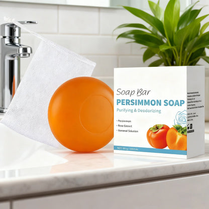 Persimmon Soap Bar Japanese Persimmon &amp; Green Tea Extract For Men and Women Gentle on All Skin Types Deodorizing Soap Rose Scent