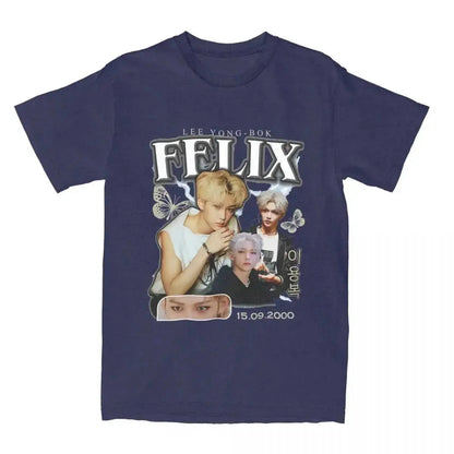Men FELIX Korean Kpop Singer T Shirts Idol Cotton Clothing Summer Vintage Short Sleeve T-Shirt O Neck Harajuku Tshirt by Dropshipman
