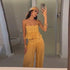 Women Pant Set Sheer Layers Spaghetti Strap Backless Lace Top Straps Solid Loose Straight Elastic Hem Fashion Beach Chic Suits SHOPEZRA L.L.C.