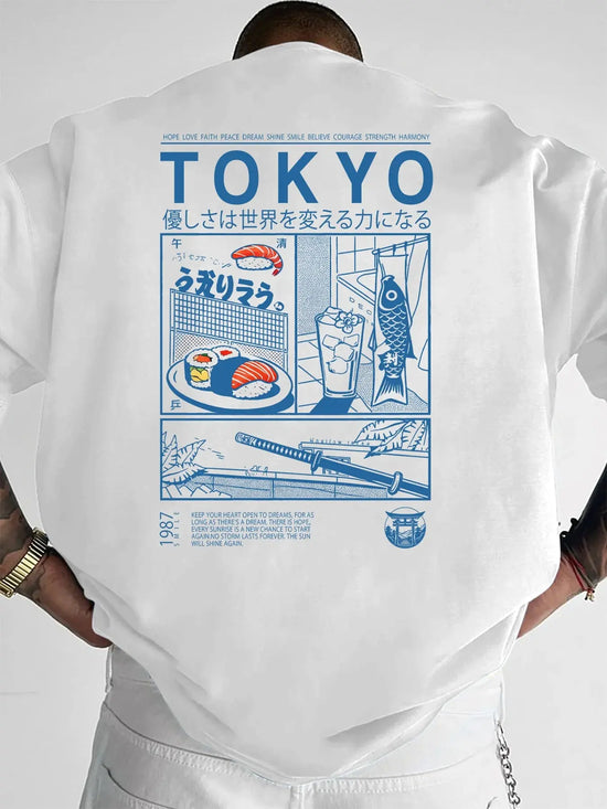 Tokyo Sushi Street Food Comic Print on Premium Soft 100% Cotton Mens T Shirt Perfect for Summer Casual Urban Street Style SHOPEZRA L.L.C.