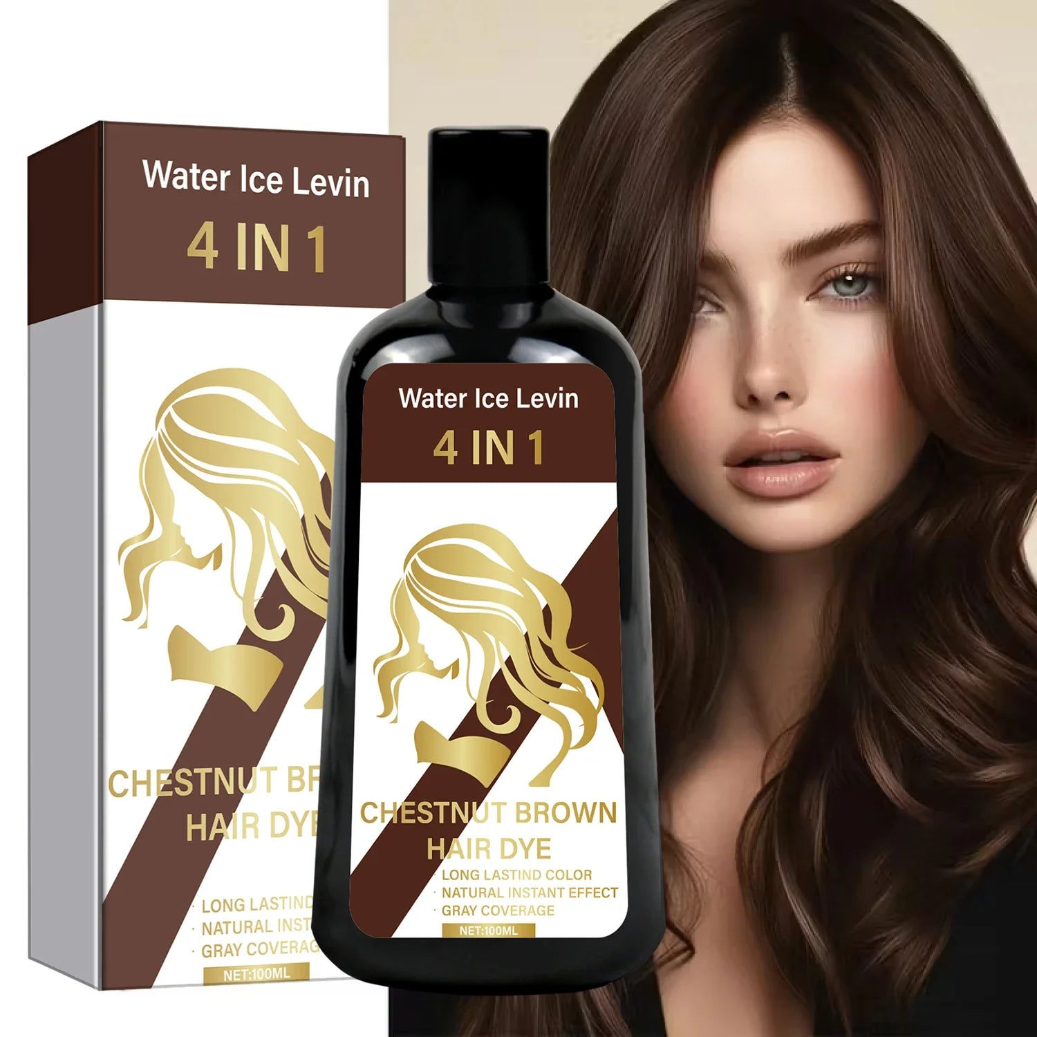 4-in-1 Chestnut Brown Hair Dye Shampoo for Long-Lasting Color &amp; Natural Instant Gray Coverage, Ginger &amp; Ginseng Enriched.