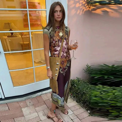 Fashion Tassel Patchwork Floral Printed Dresses Elegant Sleeveless Female Irregular Dresses 2026 Summer Lady Beach Party Robes by Dropshipman