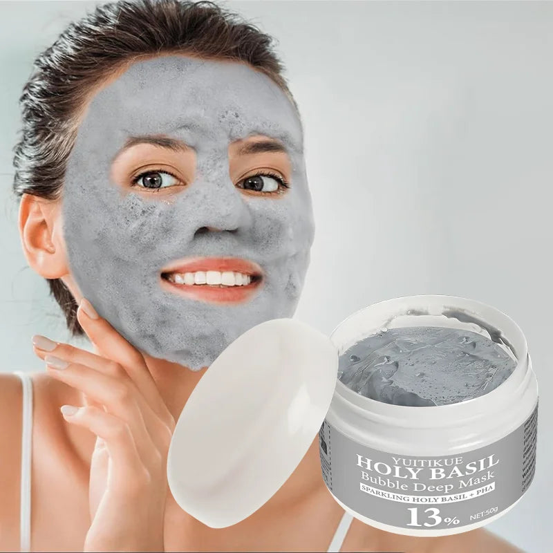 YUITIKUE Holy Basil Bubble Clay Mask w/ 13% PHA &amp; 22% Natural Clay - Self-Foaming Deep Cleansing, Oil Control &amp; Pore Purifying