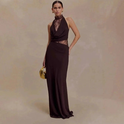 Women Lace Patchwork Sleeveless Pleated Dress Elegant Off-shoulder See Through Long Dresses 2026 Lady Evening Party Vestidos by Dropshipman