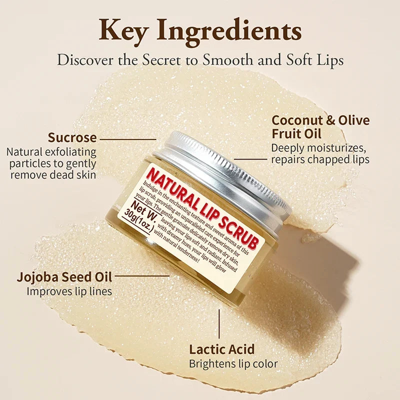 Strawberry Lip Scrub &amp; Repair, Exfoliator &amp; Moisturizer for Chapped, Dry and Flaky Lips,Sugar Lip Scrub Improve Dullness Remove.