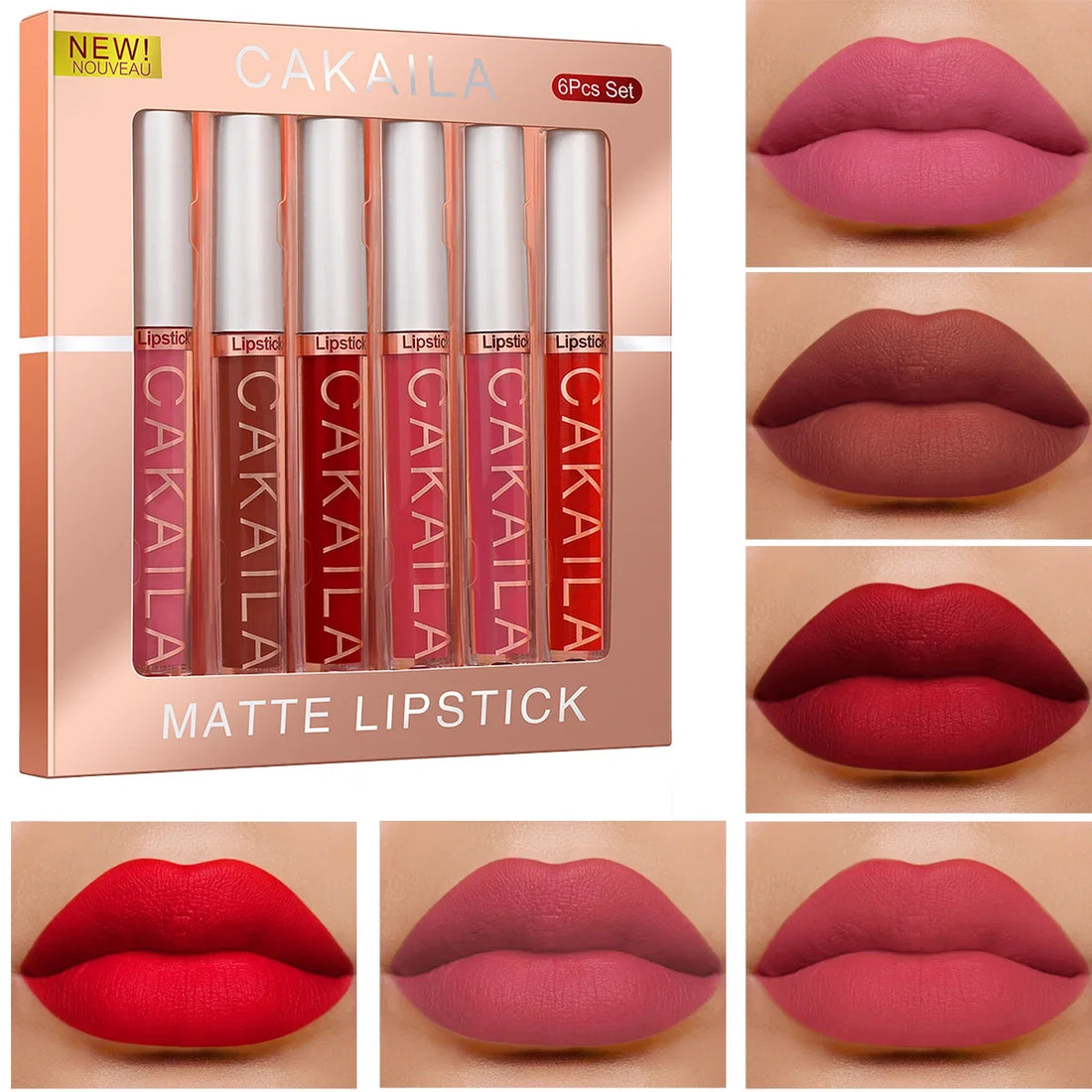 CAKAILA 6-Color Lip Gloss Lipstick Set Liquid Matte Velvet Matte Women&