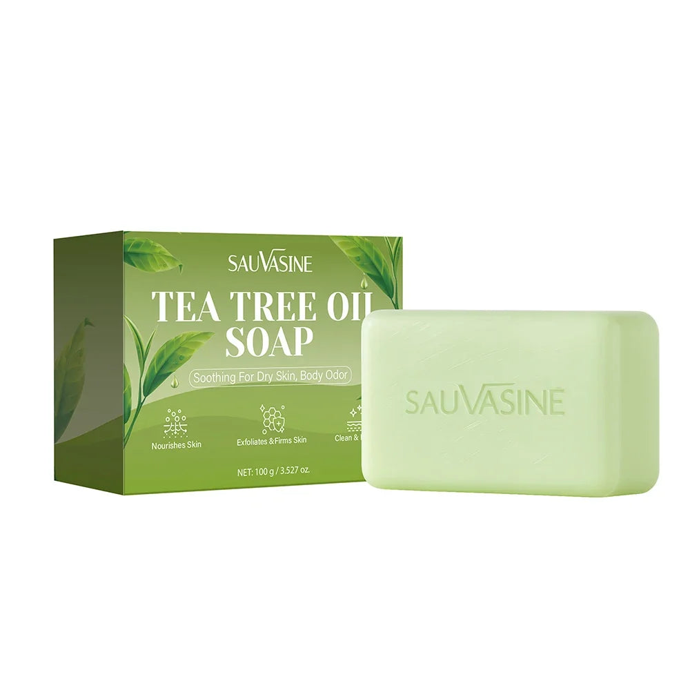 Tea Tree Oil Soap Bar for Men &amp; Women, Deep Cleansing, Soothing for Dry Skin, Body Odor Care, Exfoliates &amp; Firms Skin, 100g
