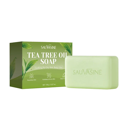 Tea Tree Oil Soap Bar for Men &amp; Women, Deep Cleansing, Soothing for Dry Skin, Body Odor Care, Exfoliates &amp; Firms Skin, 100g