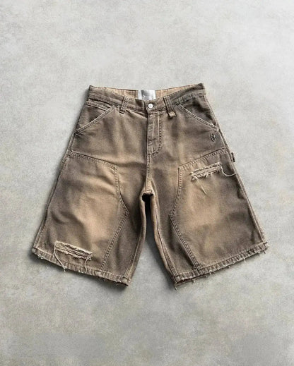 Y2k Black Punk Wash Baggy Work Shorts Men Women Summer Hip Hop Ripped Hole Denim Shorts Raw Edge Casual Jorts Streetwear by Dropshipman