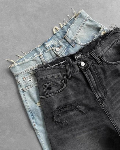 Y2k Black Punk Wash Baggy Work Shorts Men Women Summer Hip Hop Ripped Hole Denim Shorts Raw Edge Casual Jorts Streetwear by Dropshipman