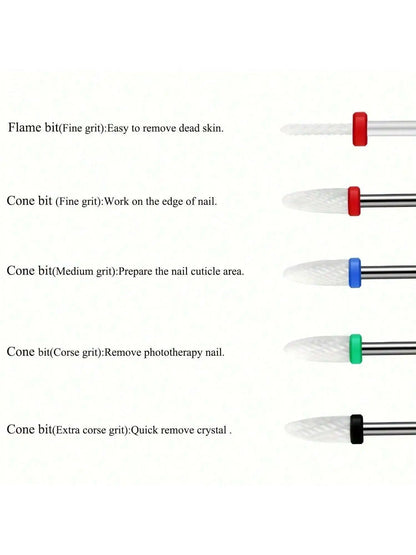 10pcs Milling Cutter Ceramic Nail Drill Bits Electric Manicure Files Kit Cuticle Remove Burr Gel Polish Tools Accessories