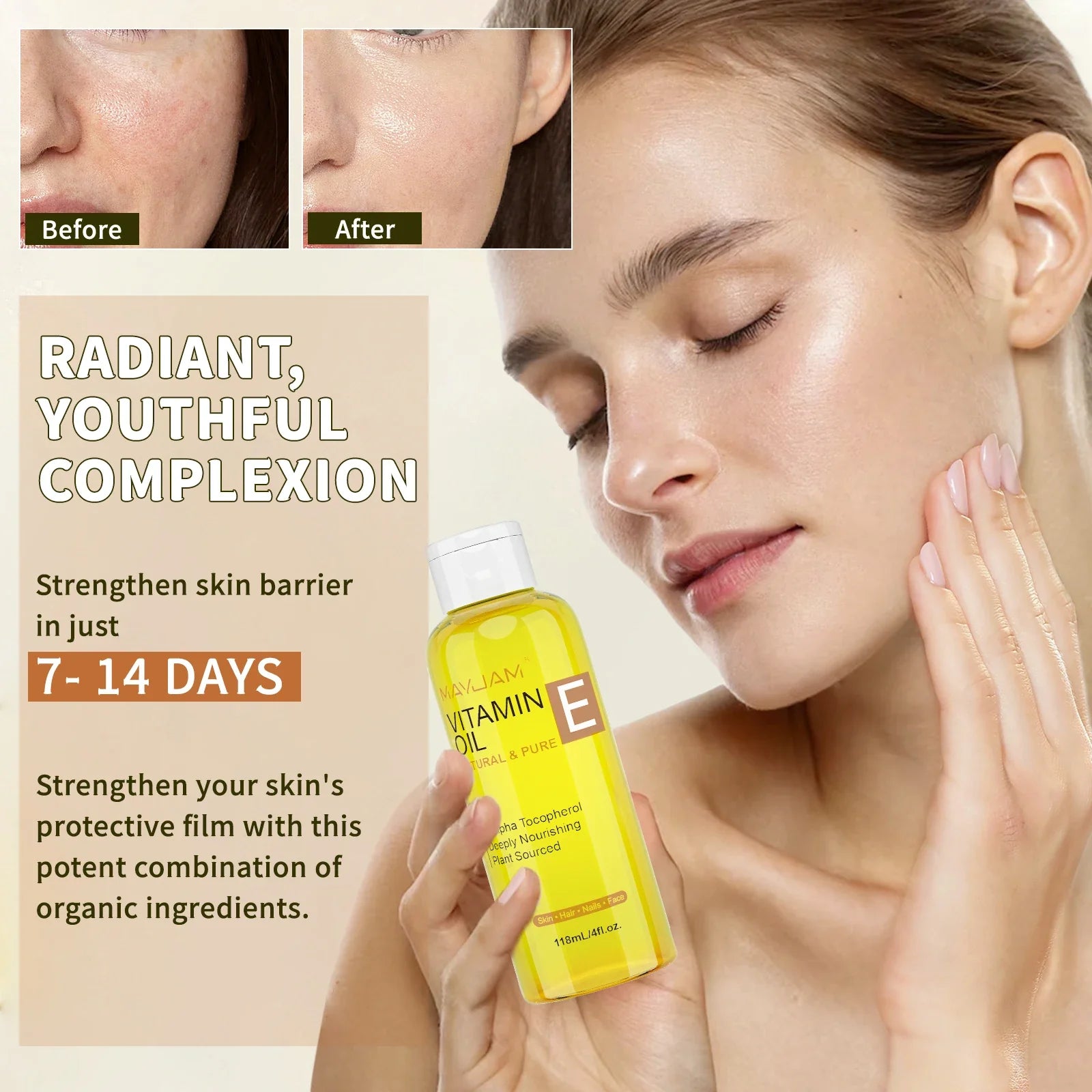 MAYJAM Natural &amp; Pure Vitamin E Oil Skincare Moisturizing Brighten Skin Tone 118ml 236ml Face Care Oil