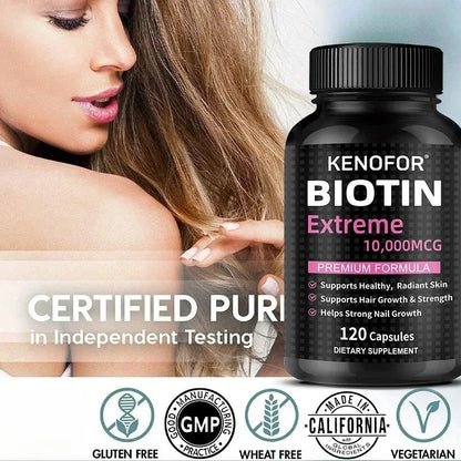 Biotin Capsules - Promotes Hair Growth, Strengthens Nails, Improves Skin Health, Dietary Nutritional Supplement