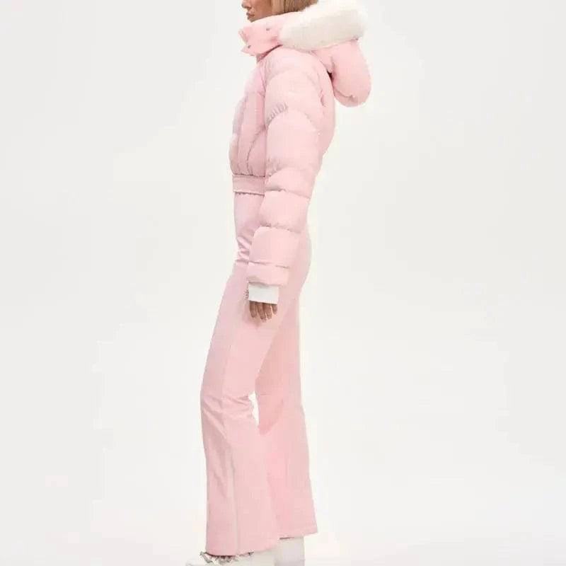 Women’s winter ski jumpsuit with fur collar hood, high waist, thick material, zipper closure, slim fit, outdoor overalls by SHOPEZRA L.L.C.