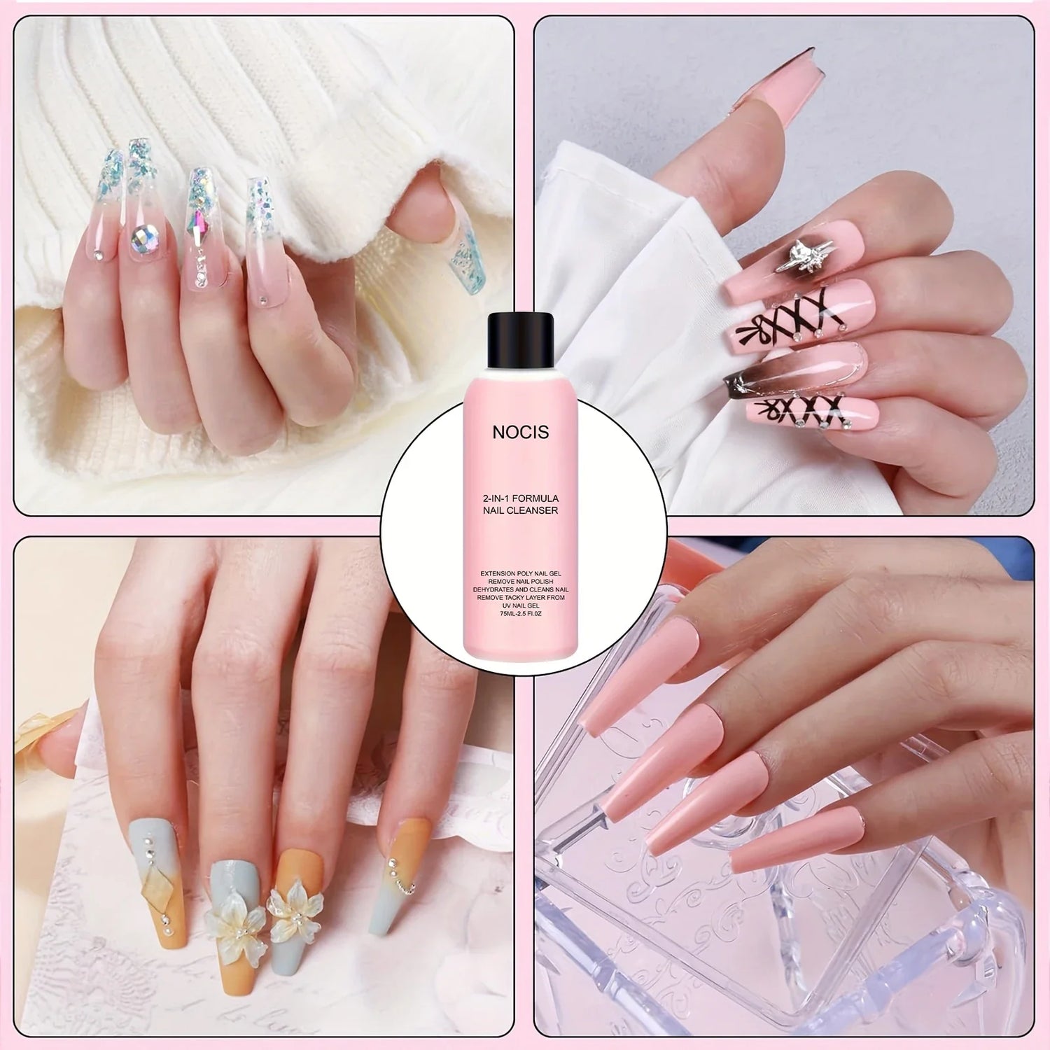 2in 1 Gel Cleanser for Nails &amp; Polish Remover, Professional Slip Solution for Poly Gel Nails for &amp; LED Gel, Anti-Stick Formula,