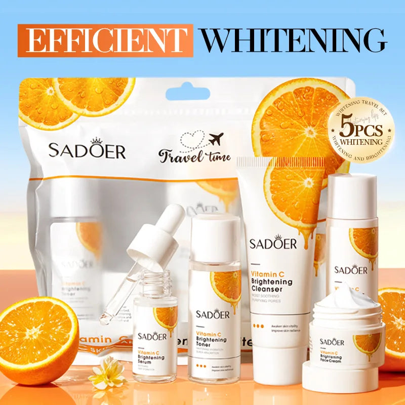 Orange Vitamin C Brightening Travel Kit 5-Piece – Hydrating Radiance-Boost Skincare Set for Fast Glow &amp; Daily Moisture