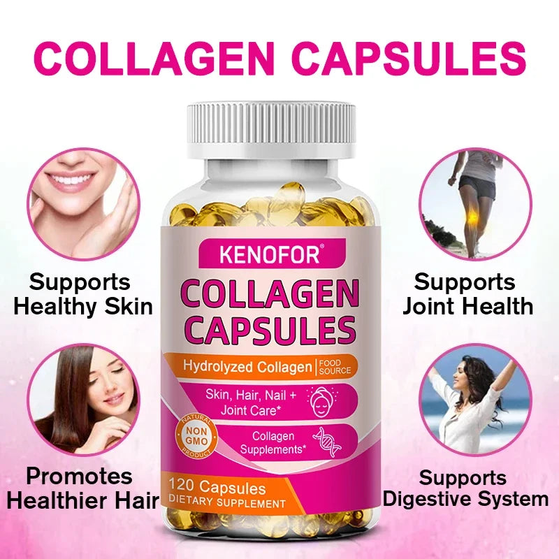 Kenofor 120 Hydrolyzed Collagen Capsules - Support Skin &amp; Joint &amp; Hair &amp; Nail Health - Collagen Supplement