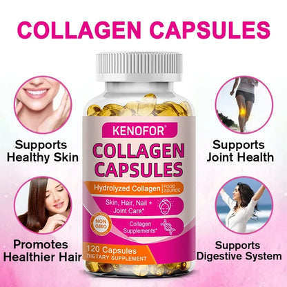 Kenofor 120 Hydrolyzed Collagen Capsules - Support Skin &amp; Joint &amp; Hair &amp; Nail Health - Collagen Supplement