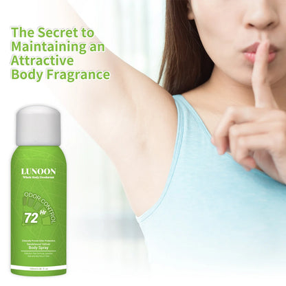 LUNOON Whole Body Deodorant Spray 100ml - Multi-Use for Underarms, Feet &amp; More, 72-Hour Odor Control &amp; Freshness