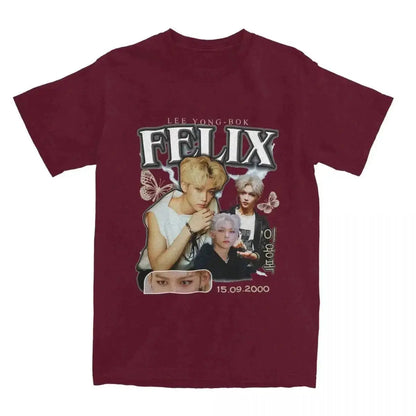 Men FELIX Korean Kpop Singer T Shirts Idol Cotton Clothing Summer Vintage Short Sleeve T-Shirt O Neck Harajuku Tshirt by Dropshipman