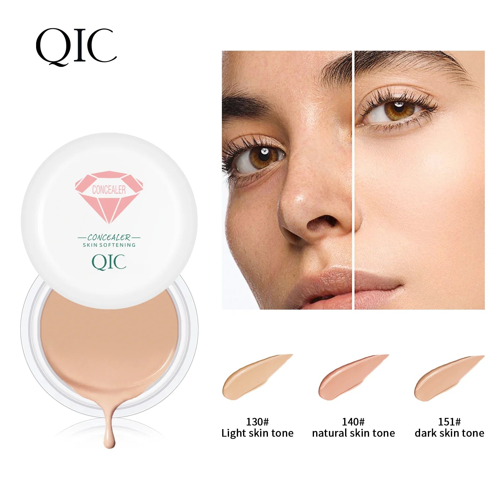 QIC Waterproof &amp; Sweatproof Concealer Cream - Tattoo coverage, Long-Lasting Foundation, Natural,Full coverage, All Skin Types