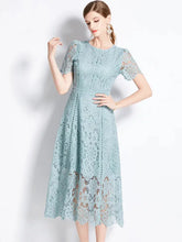 SMTHMA Vintage High-End O-Neck Short Sleeve Lace Hollow Out Dress For Women&