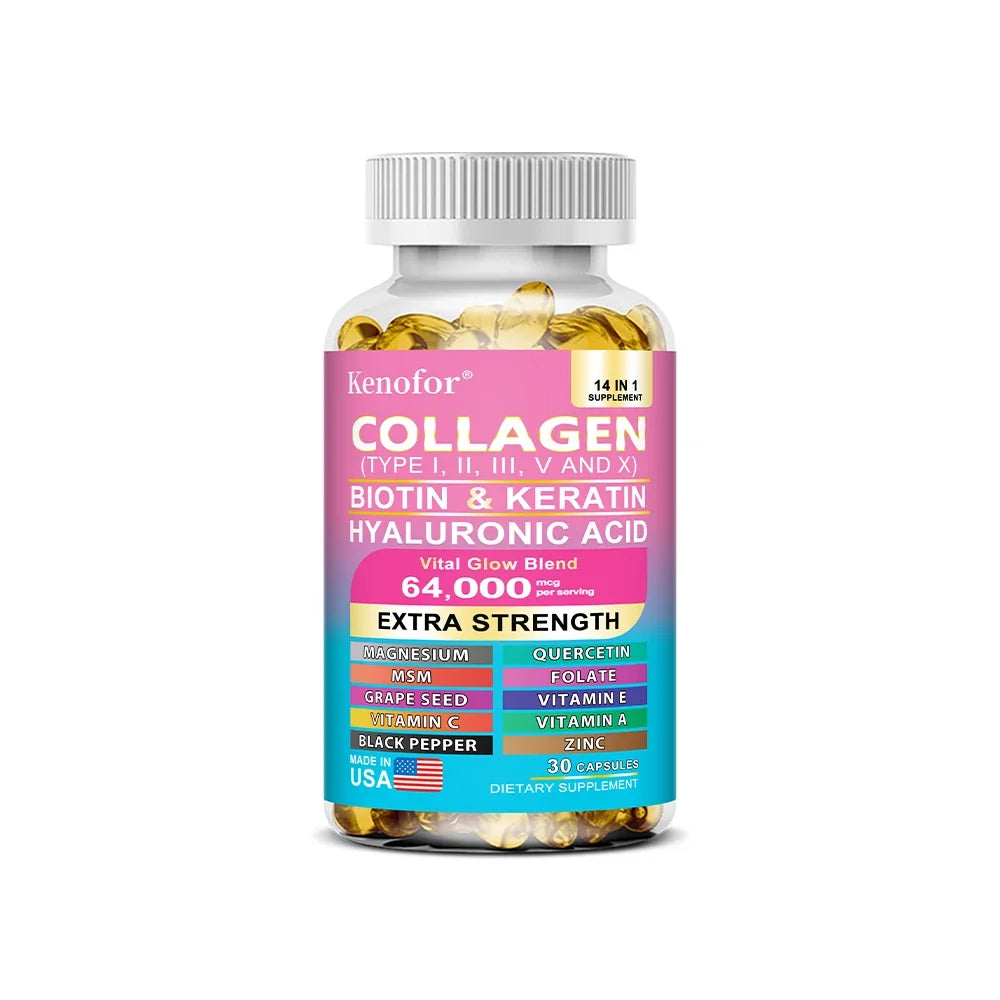 14 IN 1 Collagen Capsules - Biotin &amp; Keratin Skin Care Product Booster Anti Aging Whitening Skin Nail and Hair Care Supplement